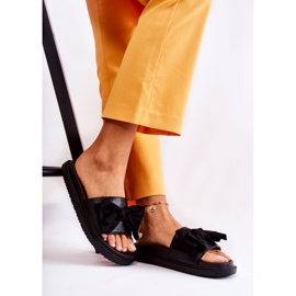 PJ1 Classic Women's Leather Slippers With A Bow Black Dessy 1