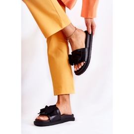 PJ1 Classic Women's Leather Slippers With A Bow Black Dessy 2