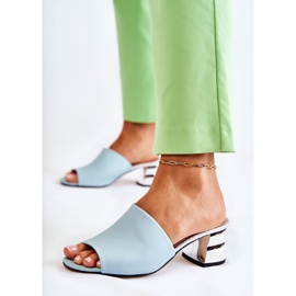 PA2 Leather Women's Slippers On Heel Blue Perry 2 PA2 Leather Women's Slippers On Heel Blue Perry 2