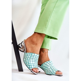 Leather Women's Slippers Crocodile On Heel Light Green Perry 1