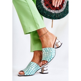 Leather Women's Slippers Crocodile On Heel Light Green Perry 2