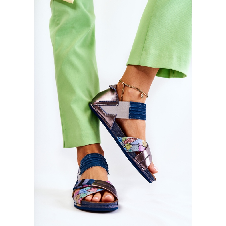 Leather Sandals With Ribbed Maciejka 03375 Blue 2