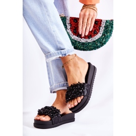 PG1 Women's Slippers On The Platform With Ornaments Black Almina 2
