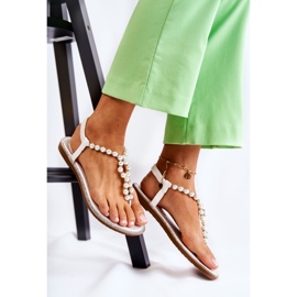 PG1 Fashionable Sandals Flip-flops With Pearls White Isalia 1