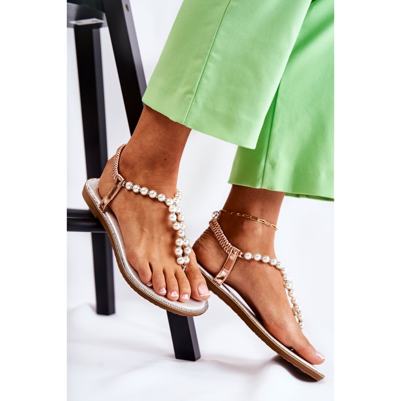 PG1 Fashionable Sandals Flip Flops With Pearls Rose Gold Isalia pink golden 2 PG1 Fashionable Sandals Flip Flops With Pearls Rose Gold Isalia pink golden 2