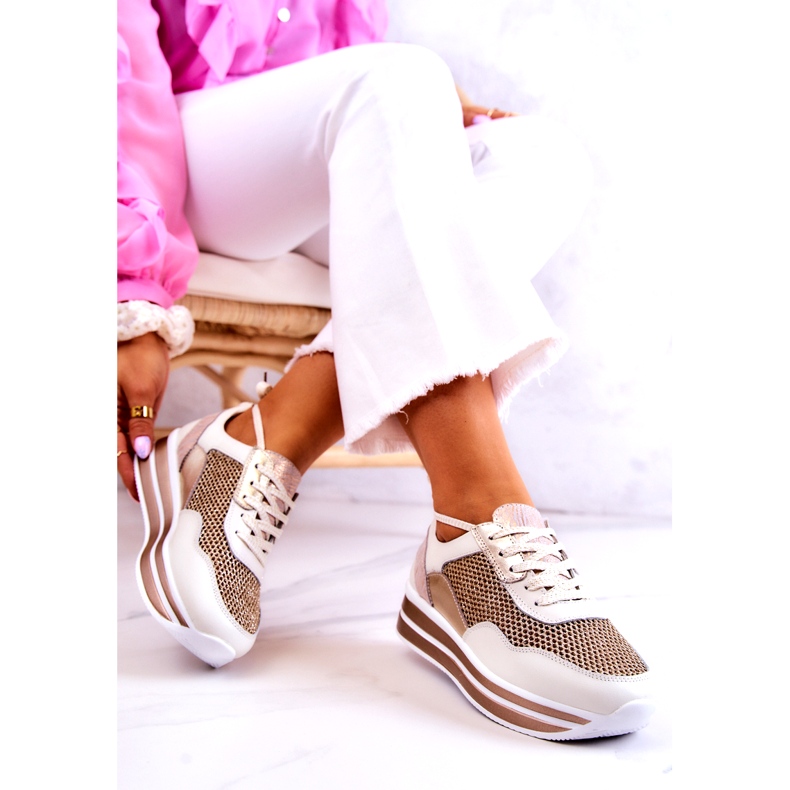 S.Barski Women's Sport Shoes Sneakers White and Gold Bourne golden 2