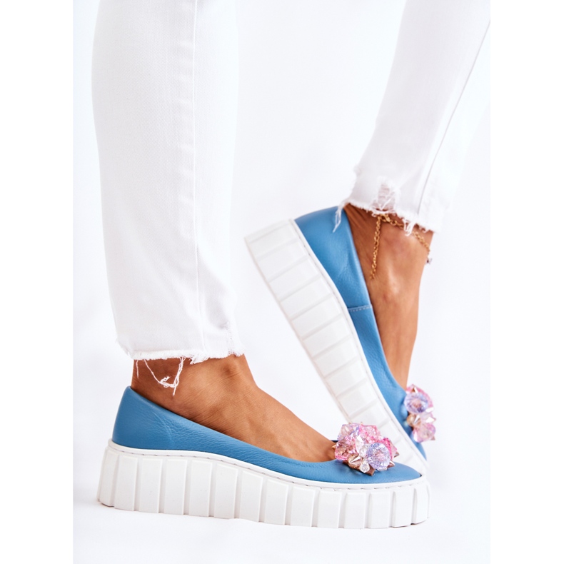 PA2 Leather Ballerinas On A Platform With A Blue And White Ladette Ornament 2