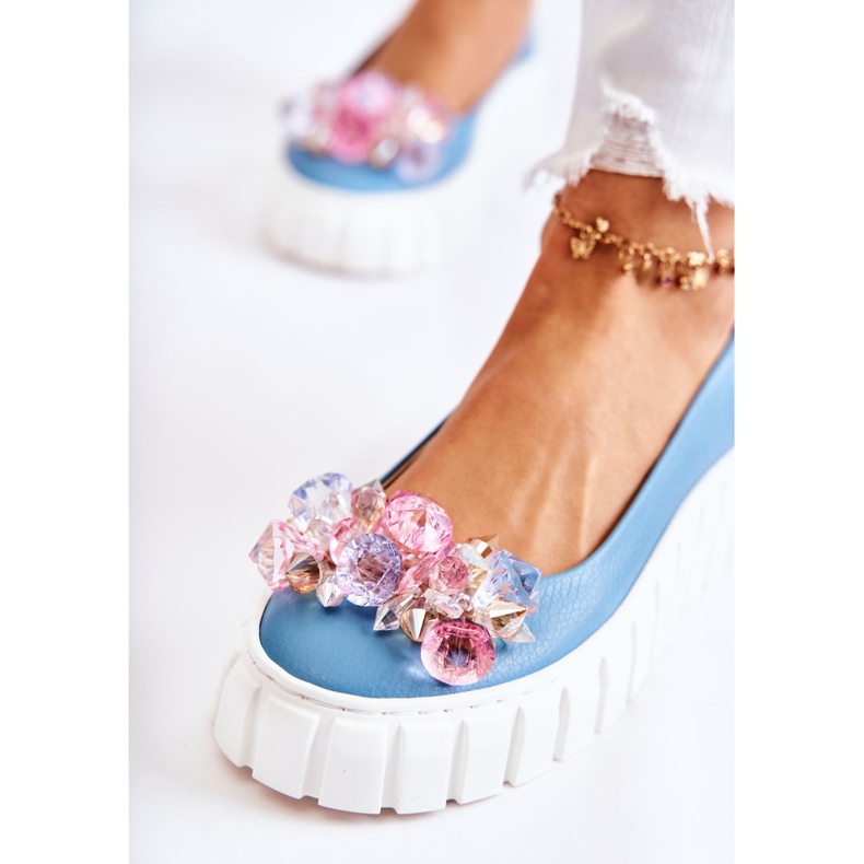 PA2 Leather Ballerinas On A Platform With A Blue And White Ladette Ornament 1