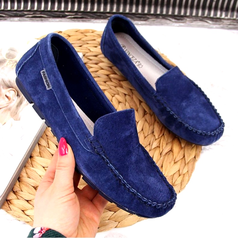 Navy blue leather loafers W Vinceza 1