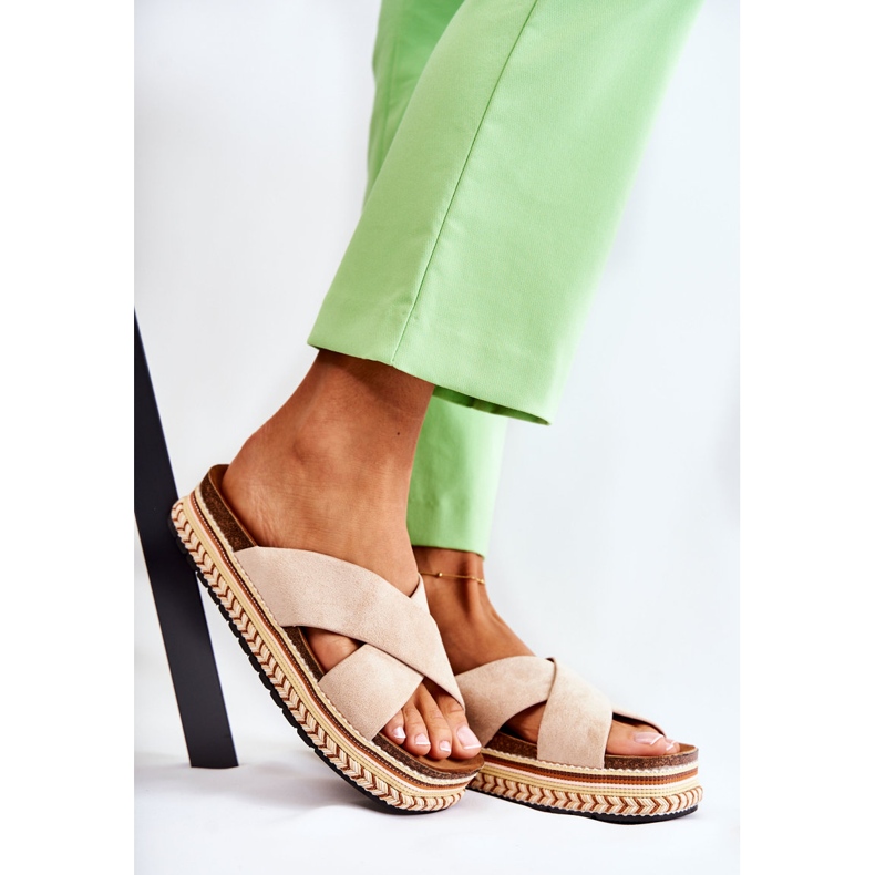 PG1 Women's Suede Slippers On A Beige Jossie Platform 1