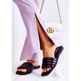 PG1 Women's Black Leather Slippers With Quilting Raula 2