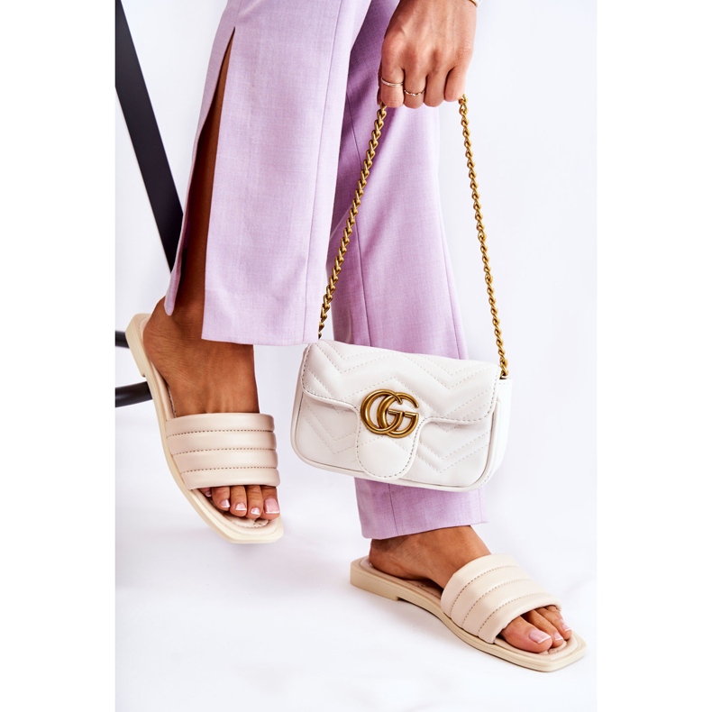 PG1 Women's Leather Slippers With Quilting Beige Raula 2