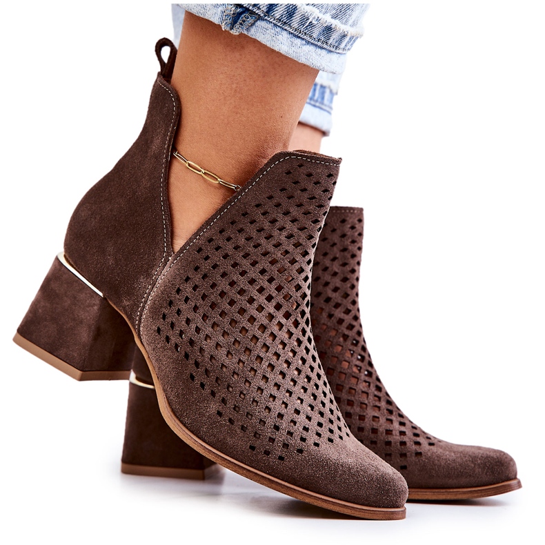 Suede Openwork Boots Lewski Shoes 3165 earth velor brown 2
