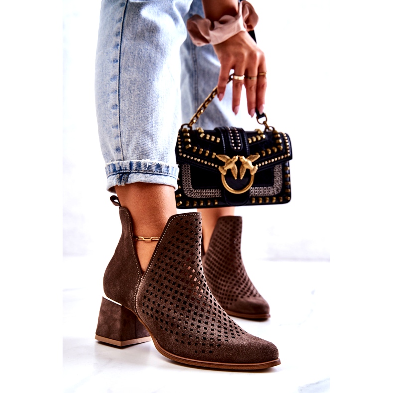 Suede Openwork Boots Lewski Shoes 3165 earth velor brown 1