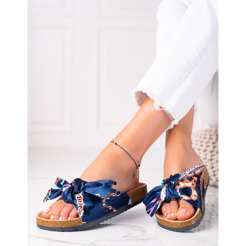 SHELOVET Blue Slippers With A Bow navy blue 1