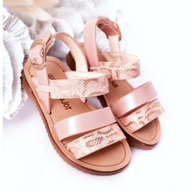 Children's Shiny Snake Pattern Sandals, Pink 1