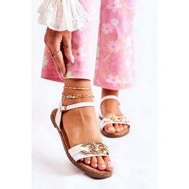 S.Barski Women's Sandals On Flat Heels With A Chain White Minevra 2