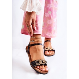 S.Barski Women's Sandals On Flat Heels With A Chain Black Minevra 1
