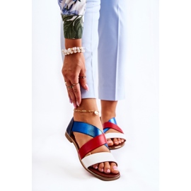 PE1 Leather Sandals With Ribbed Apulia Blue white red navy blue 1