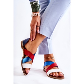 PE1 Leather Sandals With Ribbed Apulia Blue white red navy blue 2