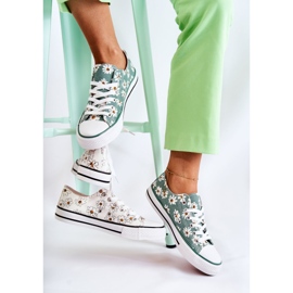 PS1 Women's Low Sneakers With Janey Green Flowers 1