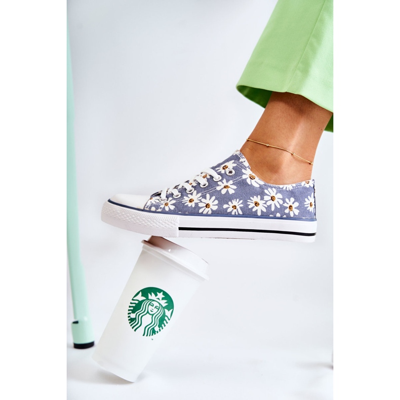 PS1 Women's Low Sneakers With Blue Janey Flowers 1