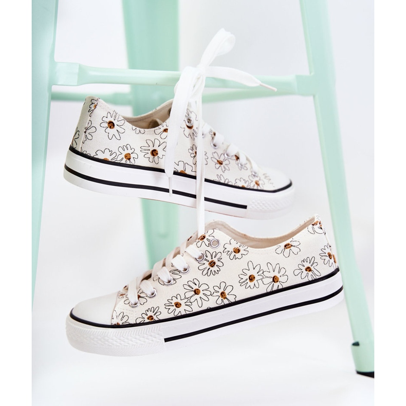 PS1 Women's Low Sneakers With Janey White Flowers 2