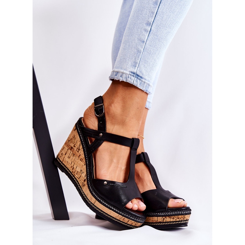 PG1 Classic Black Leather Wedge Sandals Valorin 1