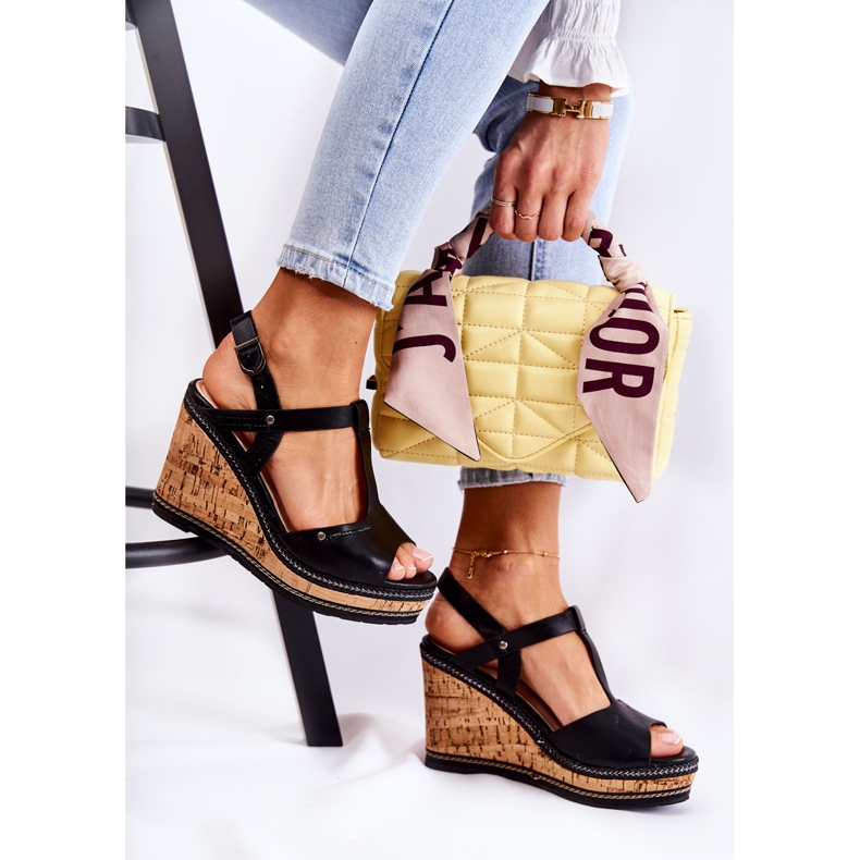 PG1 Classic Black Leather Wedge Sandals Valorin 2