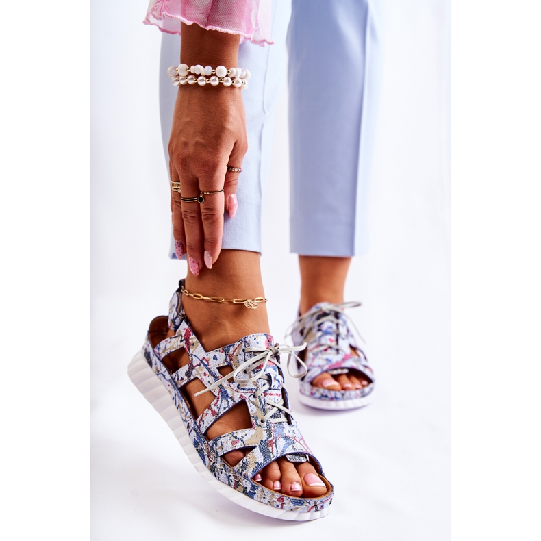 Maciejka Women's Leather Sandals With Velcro 05375-06 Blue multicolored 1 Maciejka Women's Leather Sandals With Velcro 05375-06 Blue multicolored 1