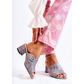 Leather Women's Slippers On High Heel Zebra Gray Nessita silver 2