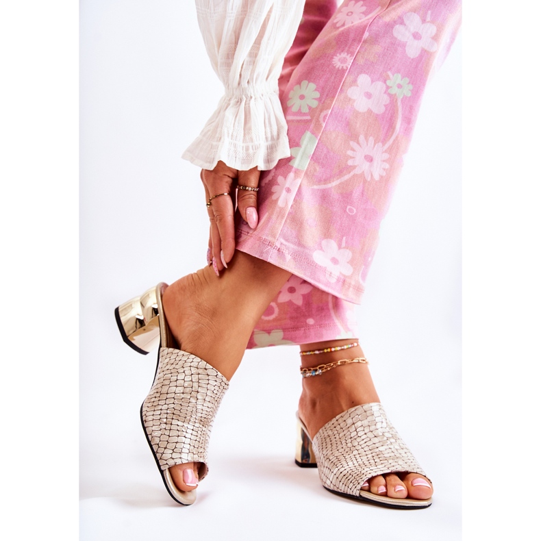 PA2 Leather Women's Slippers Crocodile On Heel Beige Perry 2