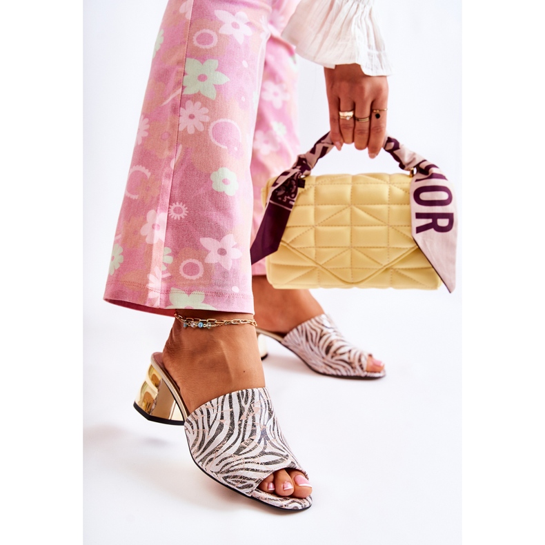 PA2 Leather Women's Slippers Zebra On Heel Pink-White Perry black 2 PA2 Leather Women's Slippers Zebra On Heel Pink-White Perry black 2