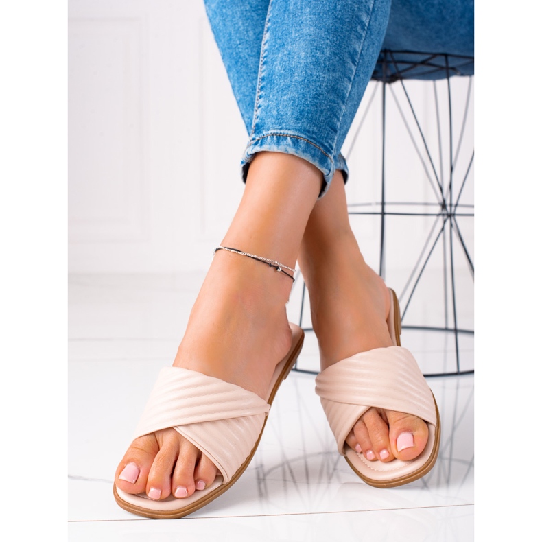 SHELOVET Women's flat slippers beige 1