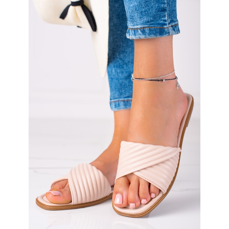 SHELOVET Women's flat slippers beige 2