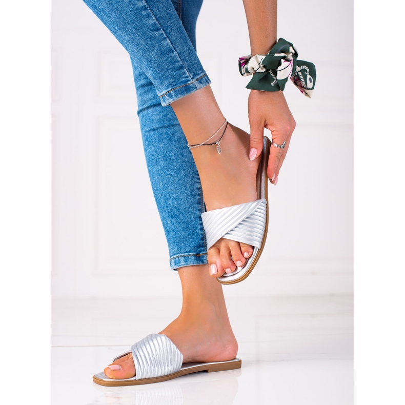 SHELOVET Women's flat slippers silver 1