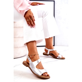 Leather Buckle Sandals Lewski 3041 Silver 1