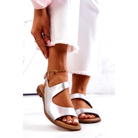 Leather Buckle Sandals Lewski 3041 Silver 2