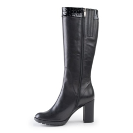 Marco Shoes Black grain leather boots with snakeskin appliqué 1