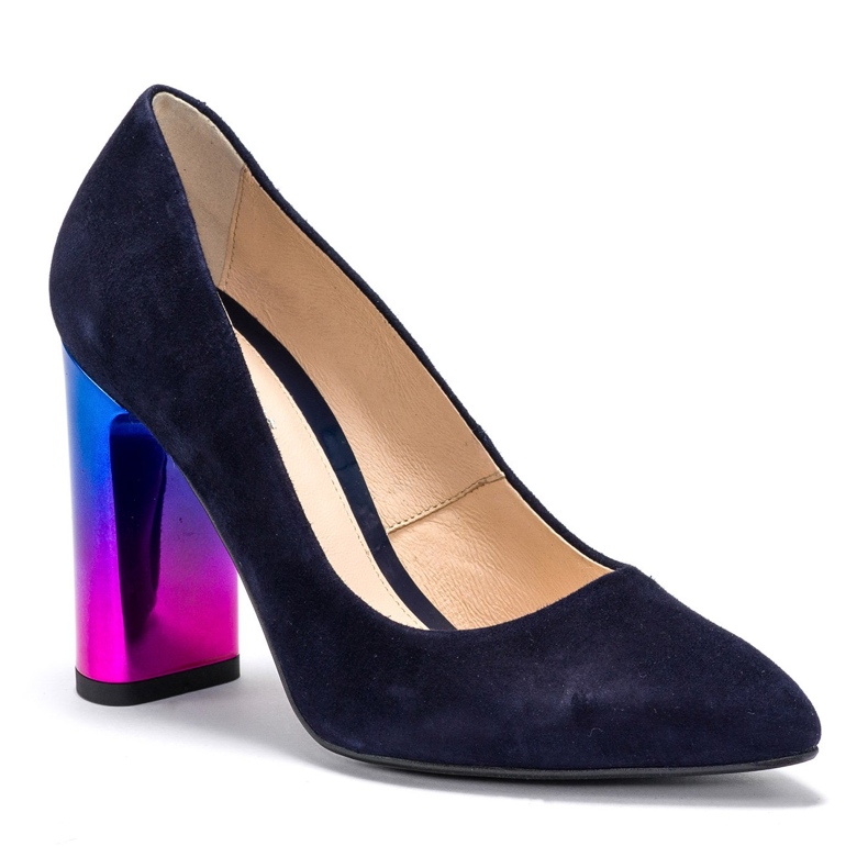 Marco Shoes Elegant leather pump with high heel multi-color navy blue 2