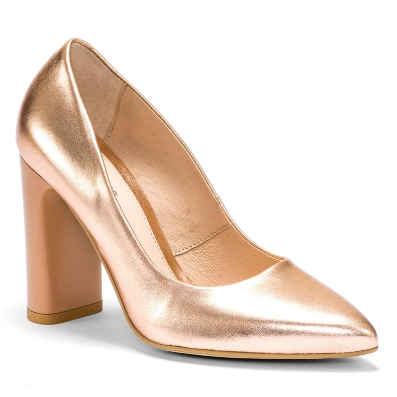 Marco Shoes Elegant metallic leather shuttle with a higher heel multicolored orange 2