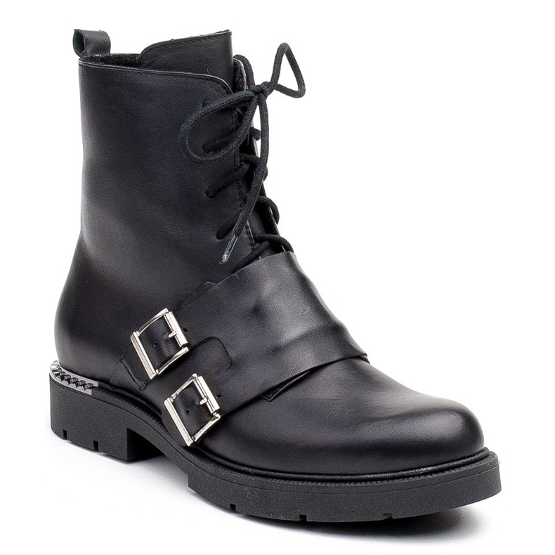 Marco Shoes Women's lace-up boots 1364B with a double buckle black 2