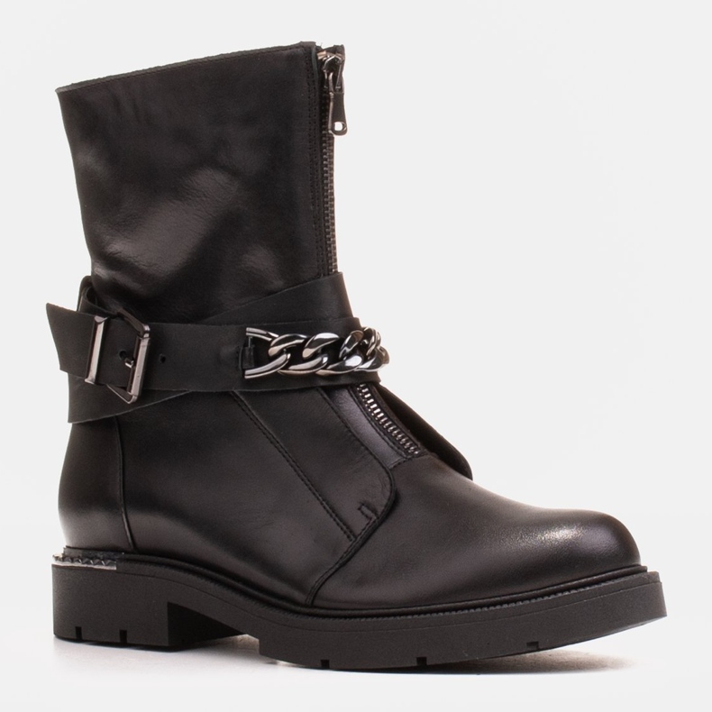 Marco Shoes Leather ankle boots with chain, buckle and zipper. Trappers black 1 Marco Shoes Leather ankle boots with chain, buckle and zipper. Trappers black 1