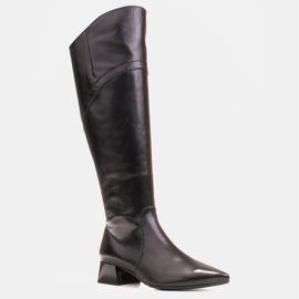 Marco Shoes Black leather boots with a wavy edge 1