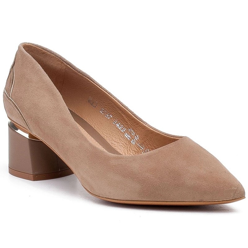 Marco Shoes Beige suede pumps with a floral pattern 1