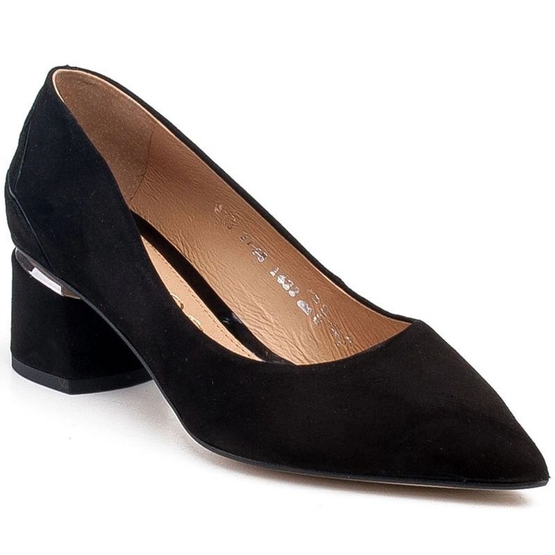 Marco Shoes Black suede pumps with a floral pattern 1