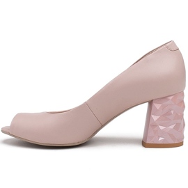 Marco Shoes Leather beige pumps with a 3D heel pink 2 Marco Shoes Leather beige pumps with a 3D heel pink 2
