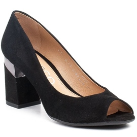 Marco Shoes Black suede pumps with a metallic heel 1