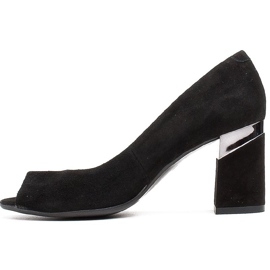 Marco Shoes Black suede pumps with a metallic heel 2 Marco Shoes Black suede pumps with a metallic heel 2