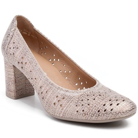 Marco Shoes Beige pumps with perforation for a wider foot 1